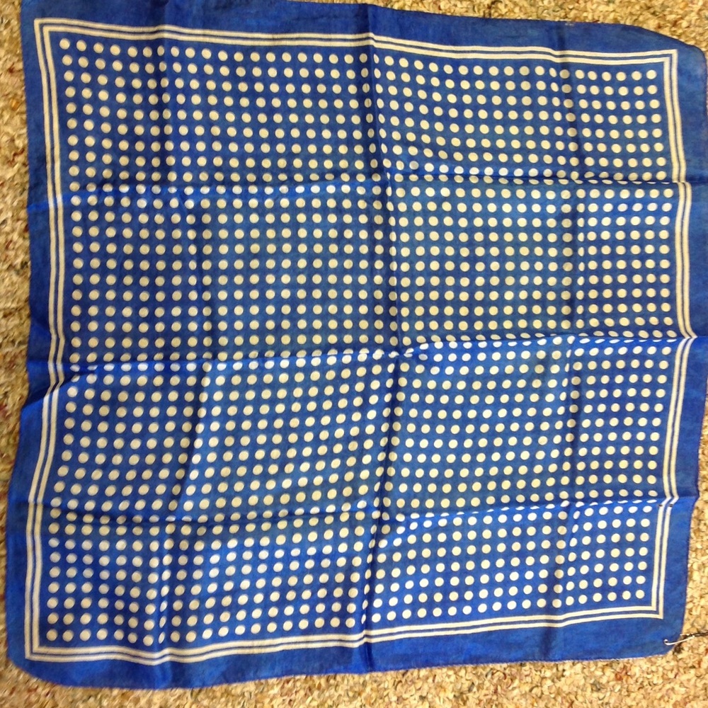 Vintage blue white polka dot scarf